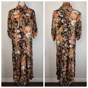 VTG Young Edwardian Prairie Peasant Dress Cottagecore Short Sleeve Floral S/M